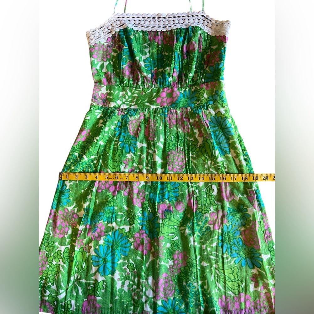 MILLY Green Pink Floral Garden Sun Dress Lace Trim *As Seen on Dexter TV* Sz 2 - Picture 12 of 14